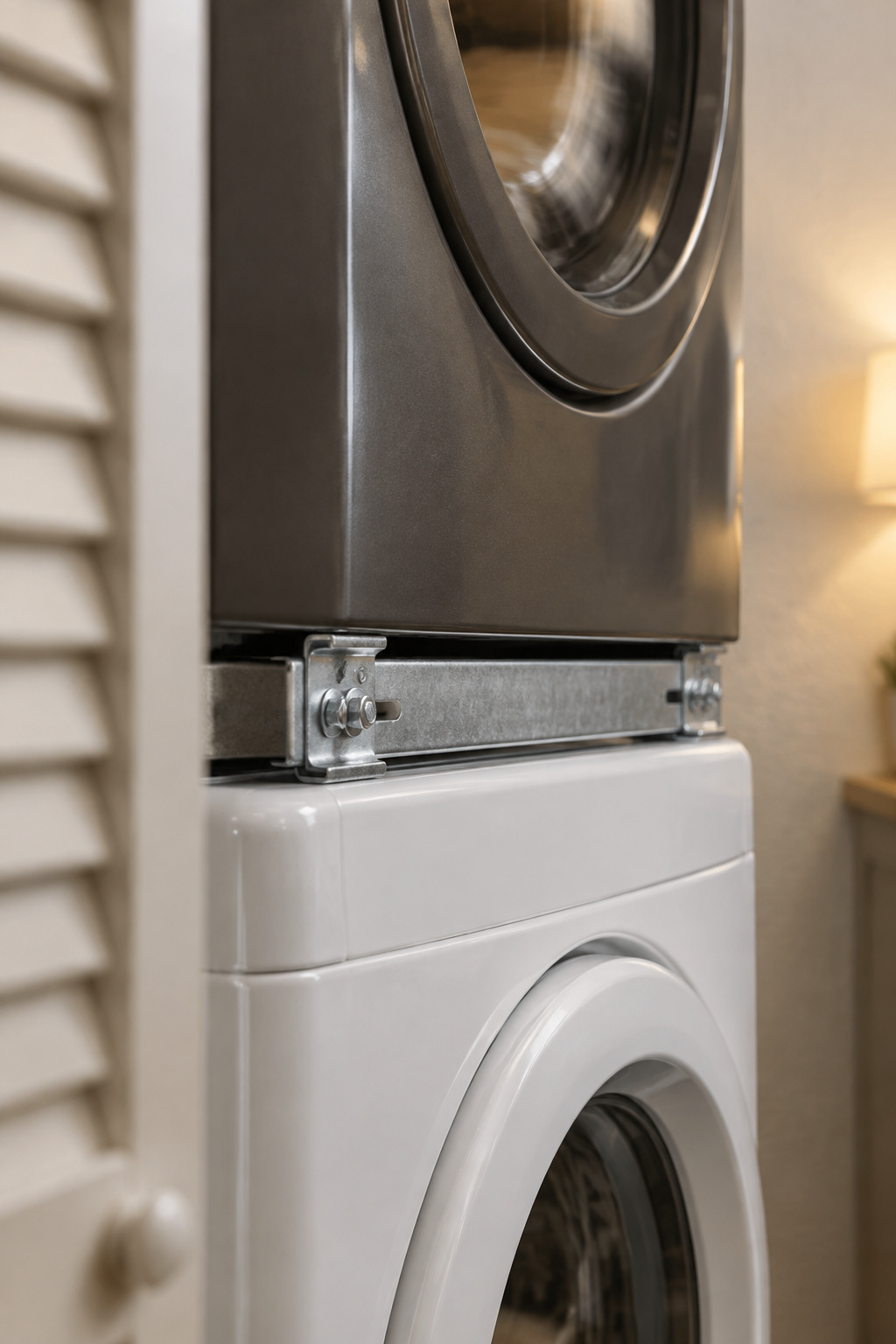 Close view of the seam between a graphite dryer and white washer with a slight motion blur suggesting vibration