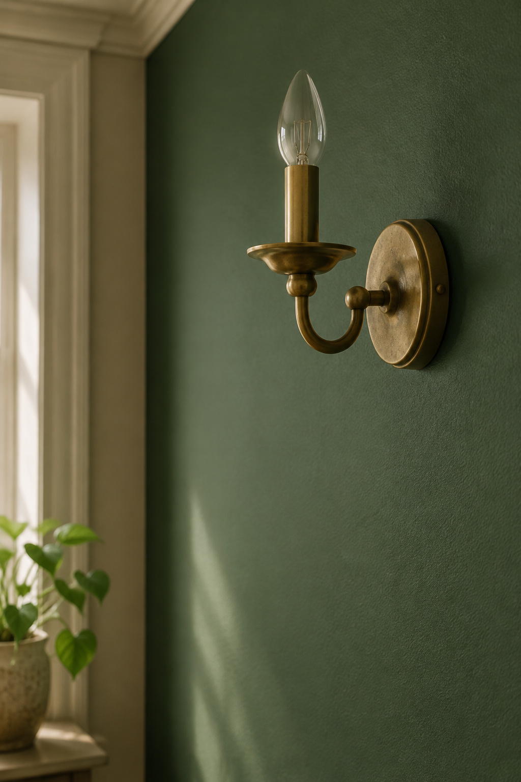 Close detail of matte deep green paint finish catching daylight without visible roller marks